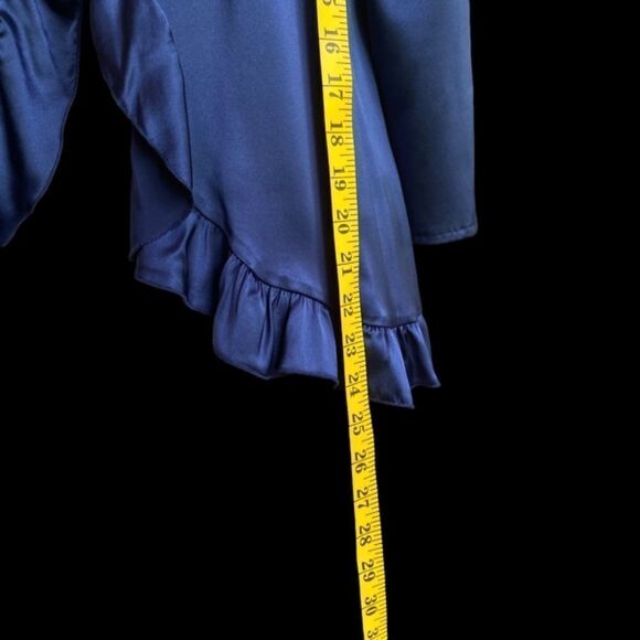 0165 Alisha Levine Royal Blue Satin Blouse with Ruffles Size L New - Picture 6 of 10